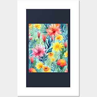 Bright Summer Flowers Pattern Posters and Art